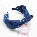 Blue polka dot bow headband for women, cute wide hair hoop and fashion hair accessories. - Navy Blue