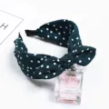 Dark green polka dot bow headband for women, wide vintage hair hoop fashion hair accessory. - Green