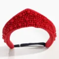 Red beaded crown headband, baroque style hair accessory for women and girls detail. - Pearl Style / Red