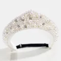 Vintage pearl crown headband elegant court style rhinestone fabric hair accessory for women - Rhinestone Pearl Style / White