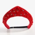 Red pearl rhinestone crown headband detail closeup for elegant retro court style hair accessory. - Rhinestone Pearl Style / Red