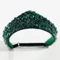 Close-up detail of the retro green crystal crown headband, sparkling rhinestones on soft velvet. - Full Diamond Style / Green