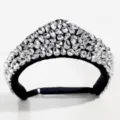 Detailed view of luxury black crystal padded headband, sparkling rhinestones court style hair hoop. - Full Diamond Style / White