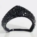 Detail view of a retro court-style black crystal rhinestone crown headband accessory. - Full Diamond Style / Black