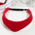 Red velvet crown headband elegant court style hair accessory with black adjustable elastic band. - Elastic Band Red Basic