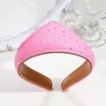 Pink rhinestone crown headband, elegant court style fabric hair accessory for women. - Rhinestone Rose Pink