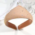 Close-up detail view of the retro crown rhinestone fabric headband, exquisite craftsmanship. - Rhinestone Khaki