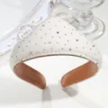 Vintage crystal rhinestone embellished fabric headband for women elegant palace style hair hoop - Hot-Fix Rhinestone Beige
