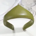 Green leather crown headband retro court style minimalist hair hoop for elegant women. - Basic Leather Green