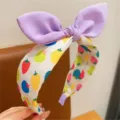 Korean cute purple bow headband with colorful fruit print wide brim hair hoop for women - Multicolor Strawberry Purple Ears