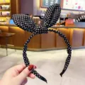 Black and white polka dot rabbit ear headband, stylish wide hair hoop for daily fashion wear. - Black Polka Dots / Black