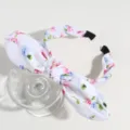 Korean floral bow headband cute bunny ear wide hair hoop anti-slip casual hair accessory - White Floral Rabbit Ears / White