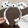 Polka Dot Bow Headband White Black Rabbit Ear Hair Hoop Wide Brim Hair Accessories - White Big Polka Dot Rabbit Ears / White