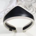 Vintage black white leather headband with triangle design, elegant court style hair hoop. - Wide Edge Black
