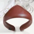 Brown leather crown headband, retro court style hair hoop, elegant fashion hair accessory. - Wide Edge Brown