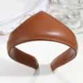 Brown leather crown headband retro court style minimalist hair hoop for elegant women wear - Basic Leather Brown