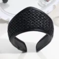 Retro black crown headband for women, elegant leather trim hair accessory for daily wear. - Leather Woven Style / Black