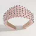 Pink padded headband with silver metallic studs retro court style fashion hair accessory for women - Rivet Style / Pink