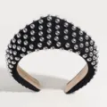 Black wide studded headband retro court style minimalist fabric hair hoop with silver dots - Rivet Style / Black
