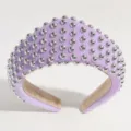 Purple padded crown headband with silver metallic studs, elegant court style hair accessory. - Rivet Style / Purple