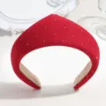 Red rhinestone corduroy padded headband vintage crown hair hoop for women accessory - Diamond-studded Version / Red