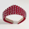 Red studded padded headband, retro royal style crystal beaded hair hoop for women. - Rivet Style / Red