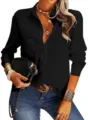 Damen Langarm Hemd einfarbig Revers Freizeit Bluse elegant Frühling Sommer Oberteil - S / Schwarz