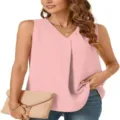Top smanicato in chiffon con scollo a V da donna estivo, camicetta larga tinta unita dettaglio. - Taglia S / Colore loto