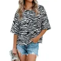 Casual zebra print round neck mid sleeve women t-shirt comfortable summer fashion top apparel - S / Tops / Zebra Print