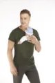 Men kangaroo pocket parenting t-shirt casual green v-neck short sleeve baby carrier tee top - S / Tops / Army Green