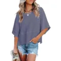 Summer casual crew neck half sleeve t-shirt for women, comfortable loose solid color top. - S / Tops / Aqua
