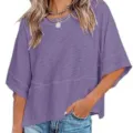 Women's casual purple loose short sleeve t-shirt round neck basic summer daily wear top - 3XL / Tops / Light Purple