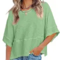 Casual green crewneck t-shirt for women, loose half sleeve summer basic daily top. - S / Light Green