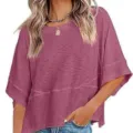 Casual solid color round neck half sleeve loose t-shirt for women summer daily wear. - S / Tops / Fuschia
