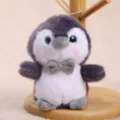 Cute grey penguin plush toy pendant with shiny blue eyes and bow tie for bag decoration. - Approx 12cm / Gray Bow