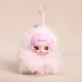 Delizioso ciondolo bambola in vinile e peluche con capelli rosa e abito fata, decorazione. - Rosa