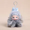 Portachiavi bambola in peluche viso in vinile grigio con fiocco blu ciondolo carino. - Grigio