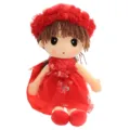 Süße Plüschpuppe mit rotem Rosenkranz und rotem Kleid Stofftier für Kinder und Mädchen Geschenk - 70 cm / Blumenfee Feier Rot