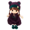 Süße lila Plüsch-Stoffpuppe mit Bärenohren, grünem Stirnband und Kleid für den Geburtstag. - 90 cm / Magic Feier Lila