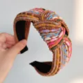 Serre-tête tressé multicolore large nœud accessoire de cheveux style bohème quotidien - Serre-têtes noués café clair