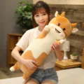 Simpatico gatto di peluche lungo morbido cuscino animale bambola cartone animato regalo - Compagno mucca felice - Marrone / 110 cm