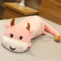Cuscino lungo in peluche rosa, morbido animale di peluche per dormire e decoro camera. - 140cm / Mucca dalla coda lunga rosa