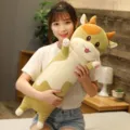 Cute long cat plush toy pillow, soft cartoon stuffed animal sleeping companion for kids, variant. - Cute Cow Companion - Army Green