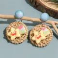 Rattan woven star charm earrings, cute resin design, sweet summer fashion jewelry for women. - Shooting Star