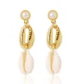 Elegante goldene Perlen und naturliche Muschel Hangeohringe fur modische Frauen Alltag. - Doppelte Muschel Strass