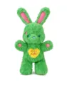 Detail view of the cute green plush bunny toy with pink accents and embroidered heart belly. - Bubblegum Bunny, Green
