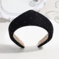 Black wide rhinestone headband, elegant velvet hair hoop for women and daily party styling. - Diamond-studded Version / Black