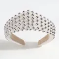Retro studded padded headband, elegant court style metal rivet hair hoop, beige fabric hair accessory. - Rivet Style / Off White