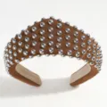 Brown rhinestone studded wide headband vintage court style padded hair hoop fashion hair accessories - Rivet Headband Style / Brown