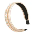 Serre-tête tressé large avec perles et cordes colorées style ethnique pour femmes accessoire cheveux - Bandeau Tressé Nude